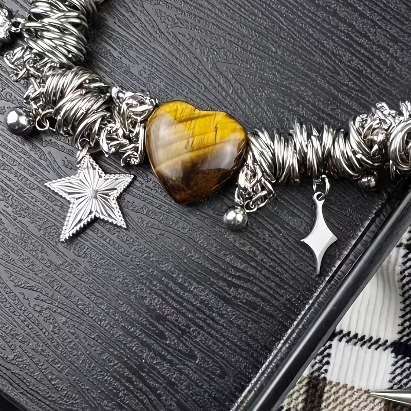Women's Complex Design High-V Love Tiger Eye Stone Bracelet