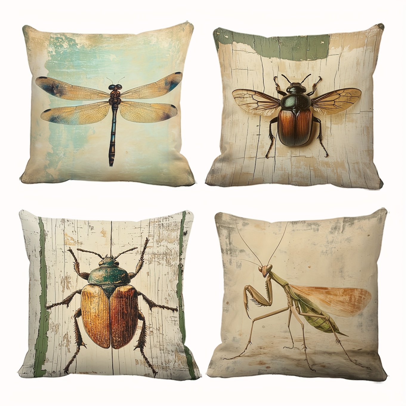 TEMU 4 fundas decorativas temática de insectos para cama, sofá, coche y jardín - Diseños de , y , fundas de almohada suaves con cremallera (sin