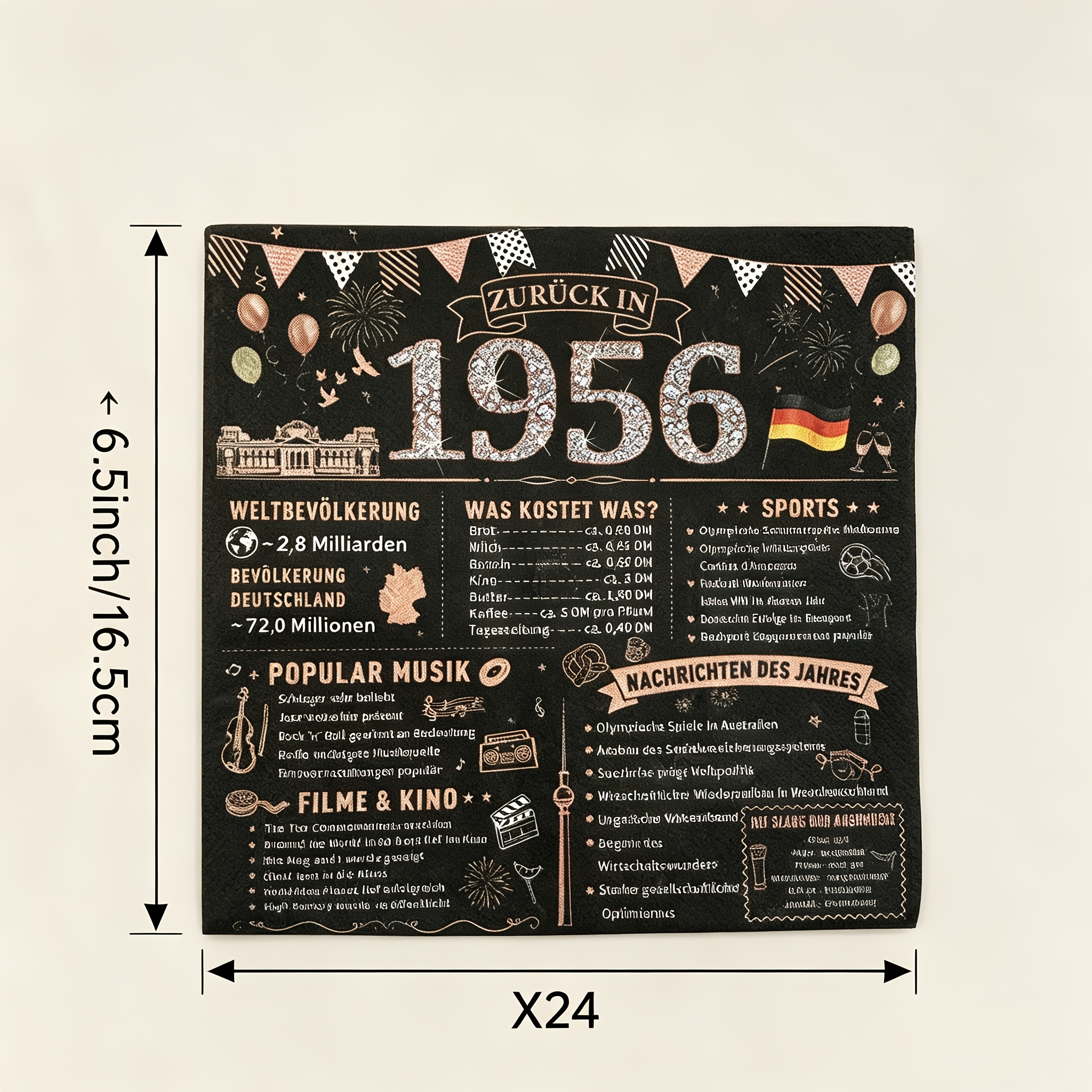 Image of A Set Of 24pcs, German Rose Golden 70th Birthday Themed Party Disposable Paper Napkins, Non-laminated