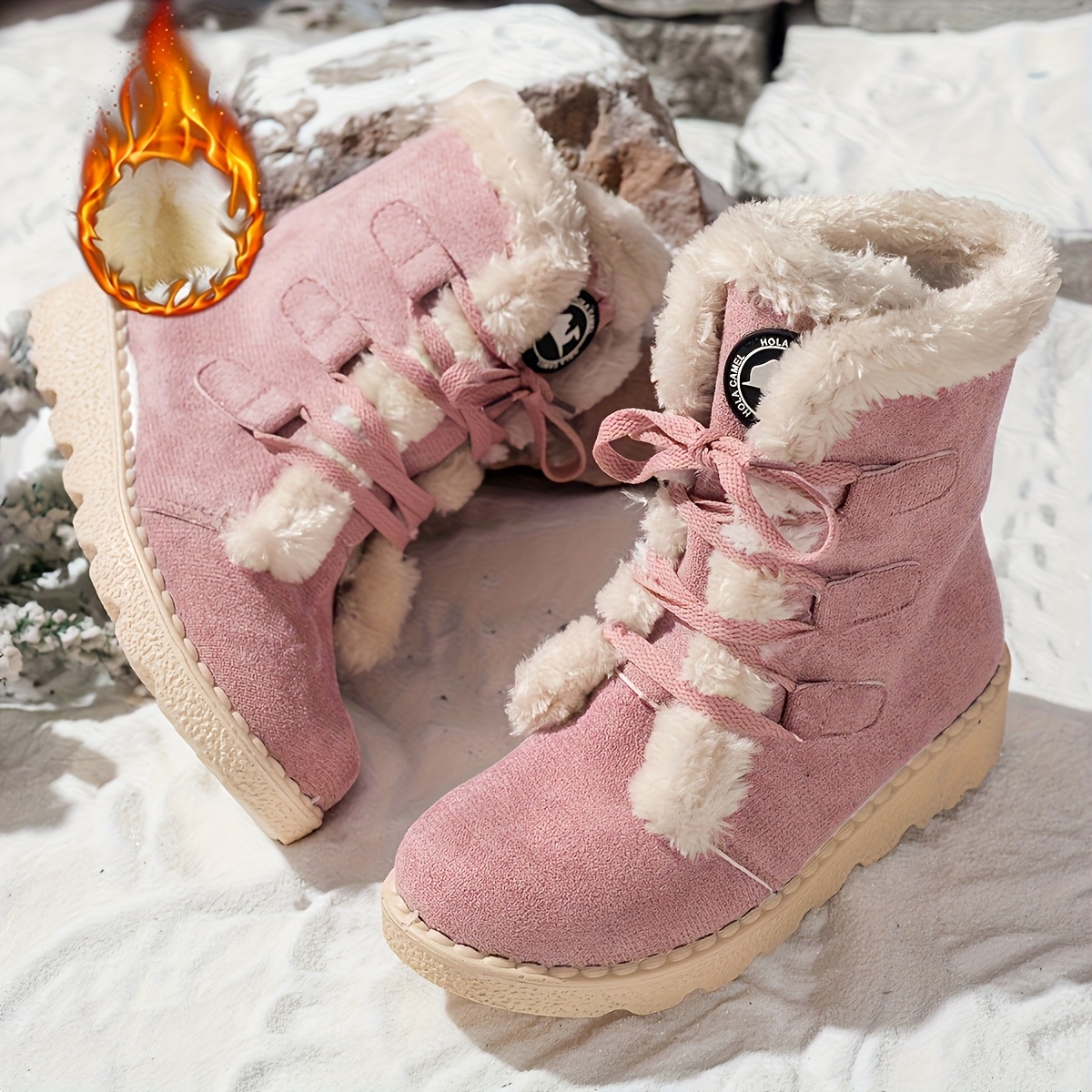 ladies winter footwear cozy   calf boots designed for snow featuring a lace up style Product details 0