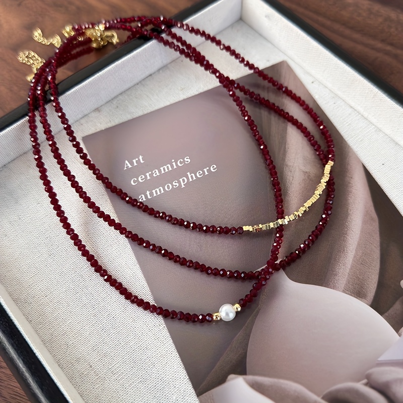 1pc elegant red synthetic ruby necklace women kc golden Temu Italy