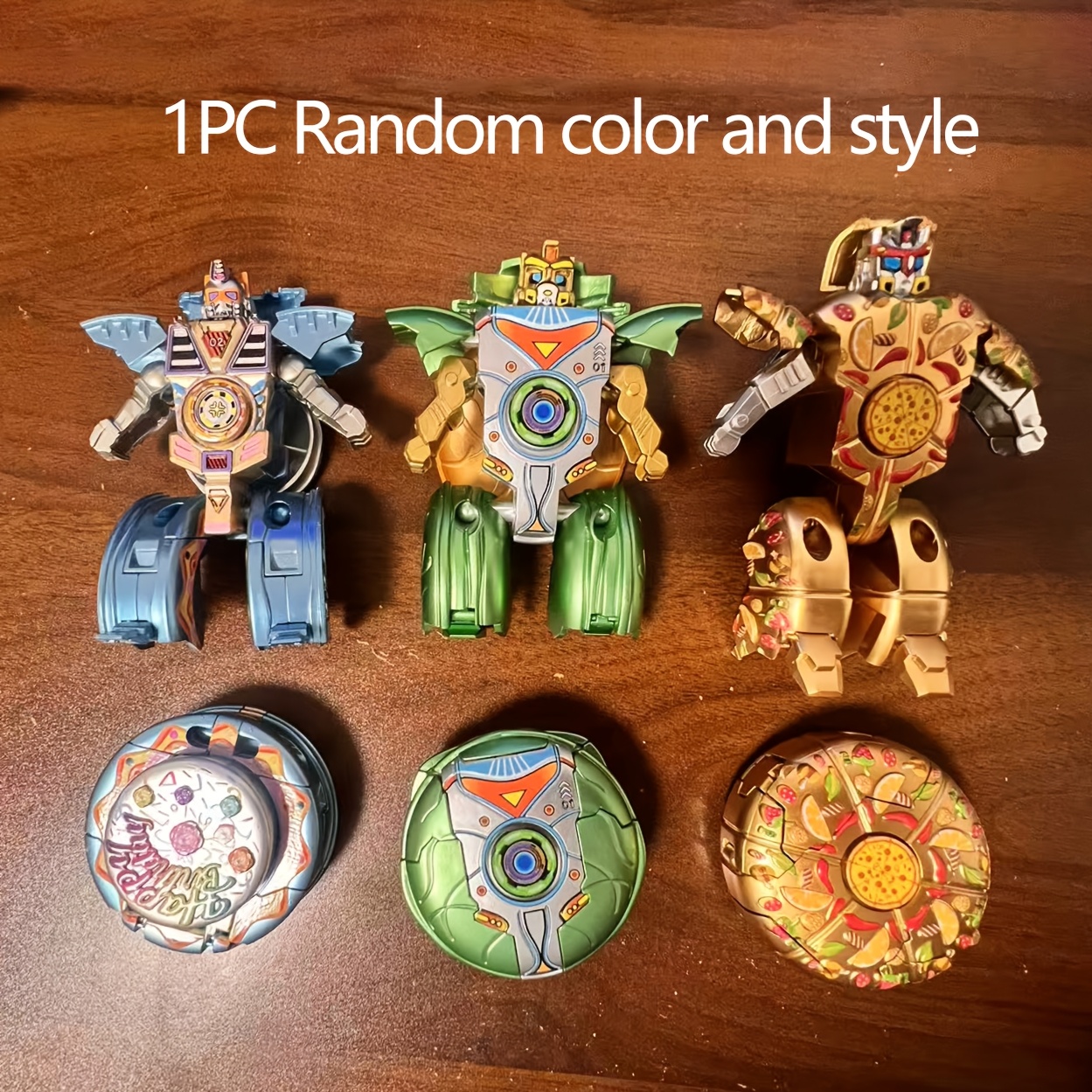 Image of 1pc Of Food-themed (burger, Cake, Pizza) Transformable Mecha Spinning Top, A Cool Rotating Robot Mecha Top In Random Combinations Of Colors And Styles