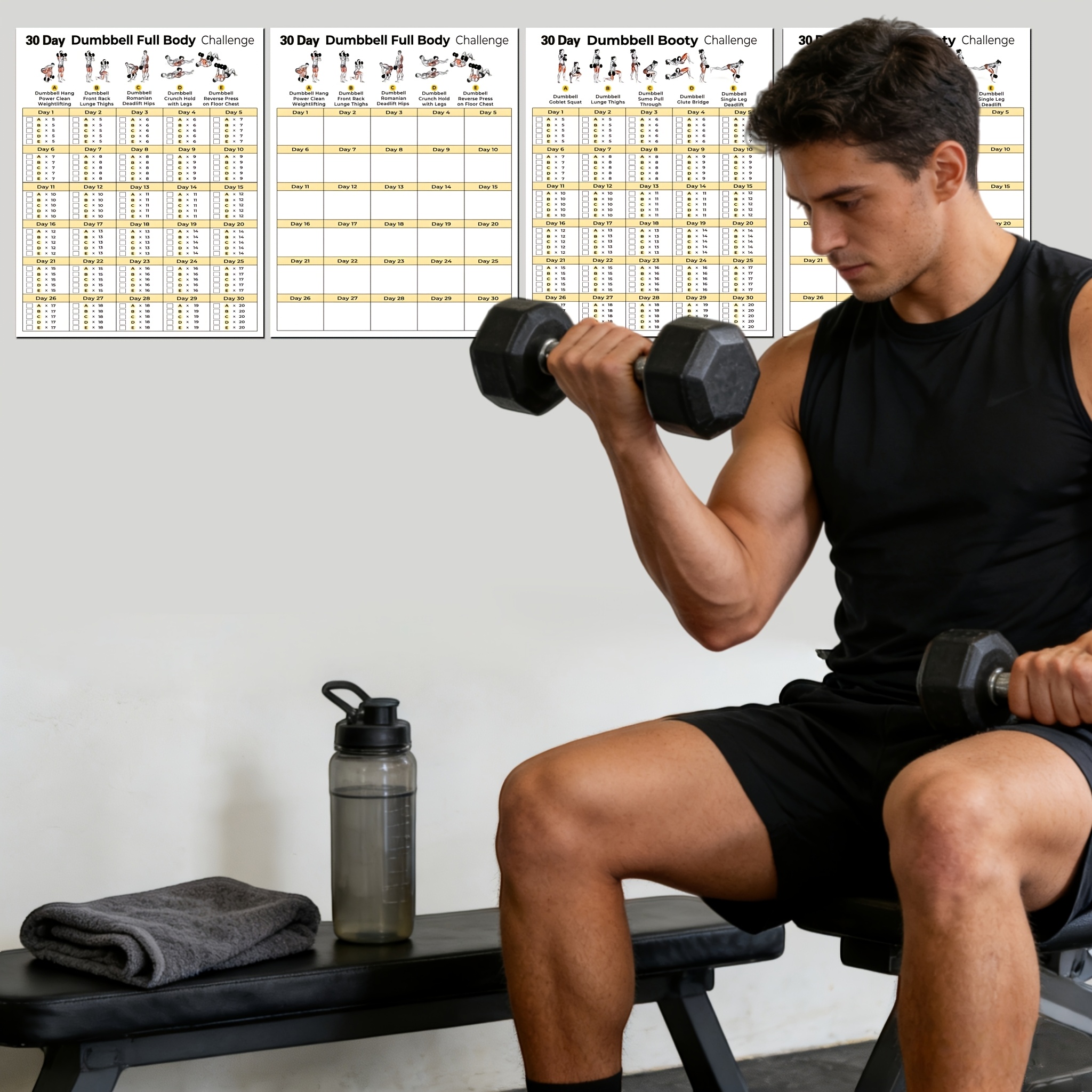 30-Day Dumbbell Full Body Training Challenge Poster - Glute Enhancement, Full Body Dumbbell Challenge, Fitness Shaping P