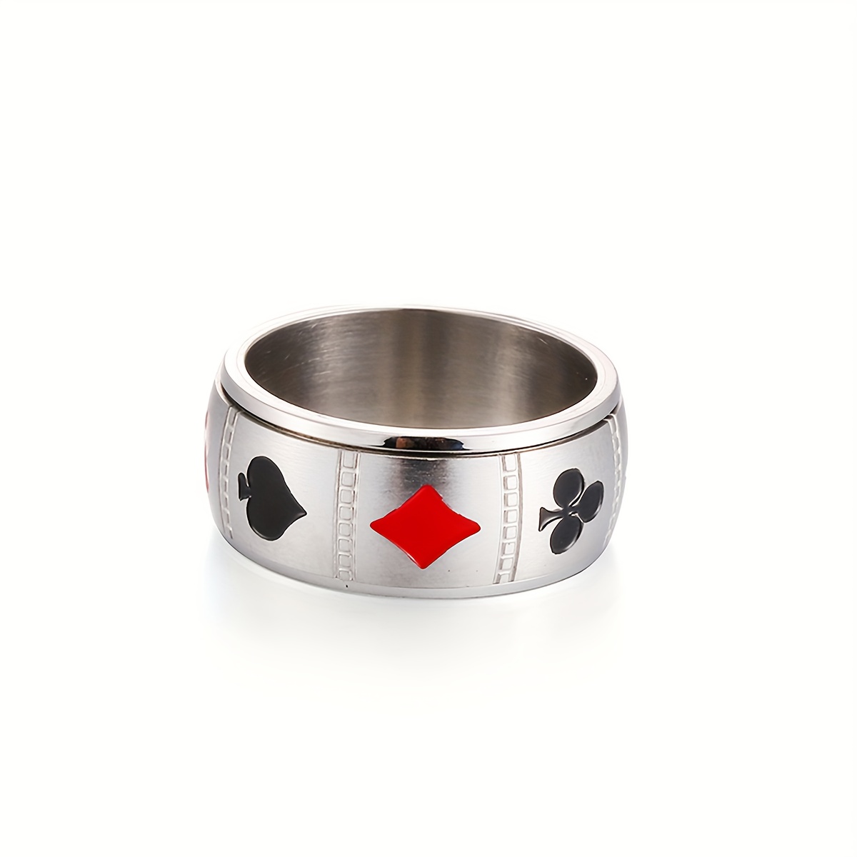 1pc men   steel poker card pattern universal wheel with rotatable decompression ring to relieve pressure, hip-hop   ring poker card jewelry, punk   ring retro poker band ring for s, party jewelry, gift for men, statement piece, edgy design,   metal, durable jewelry, men s fashion ring, give him/her a valentine s day gift, men ring for men Product details 7