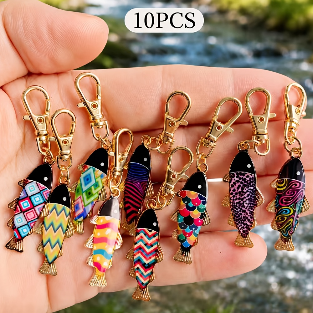TEMU Set di 10 portachiavi a forma di pesce dei animati - Simpatici portachiavi a forma di animale in con moschettone a , regalo di compleanno per