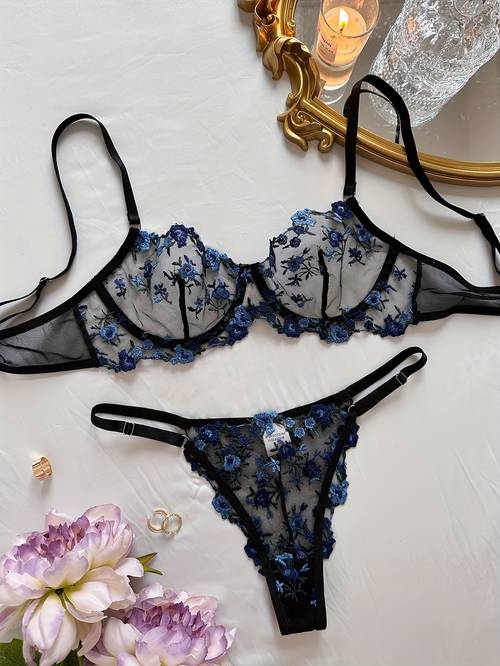 valentinstag limitierte edition – damen romantisches netz-unterwäsche-set mit blumendruck