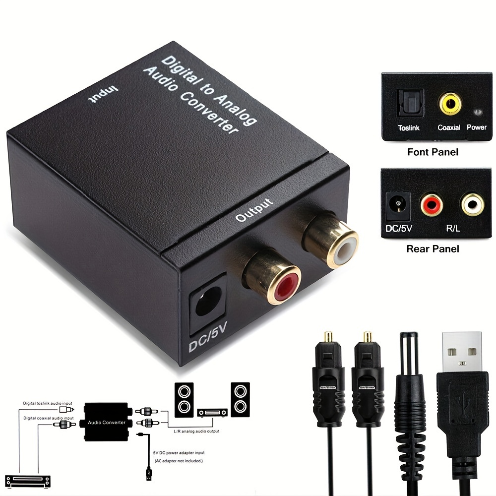 Adaptado*vertidor de Audio de Coaxial Óptico Digital a RCA Analógico L/*  Cable de Fibra pieza