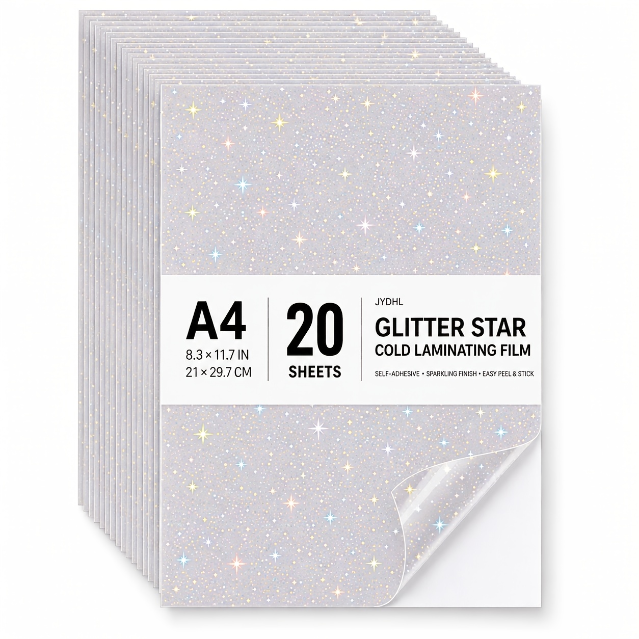 TEMU 20 Sheets A4 Holographic Glitter Self-adhesive Laminating Sheets Suitable For Stickers, Photos, Cards, Scrapbooking - Transparent Sparkling