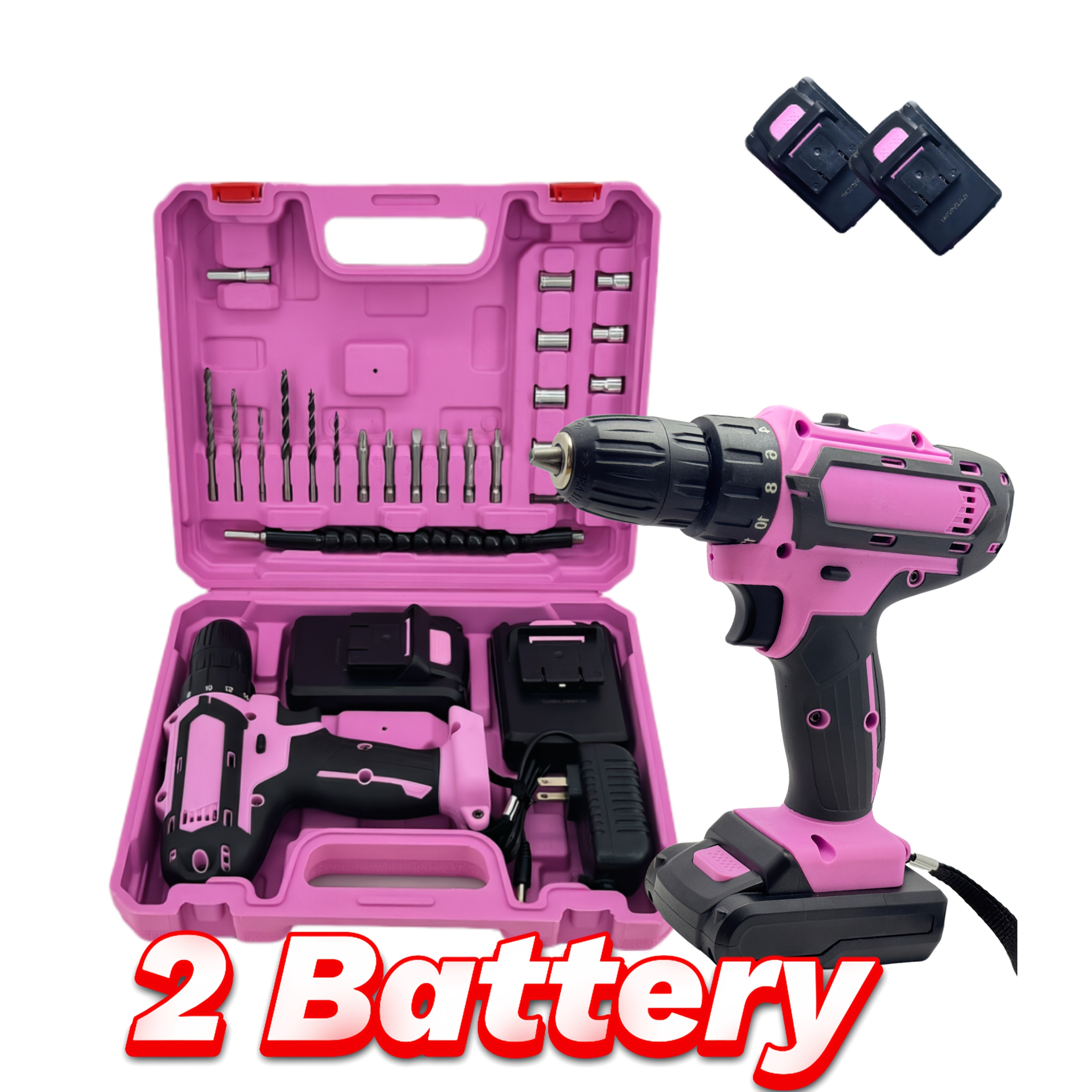 TEMU Wireless Portable, Home Multifunctional Rechargeable Drilling Rig Kit (pink/yellow), (2 X 1200mah Lithium Batteries And Fast Charging) | 18+1