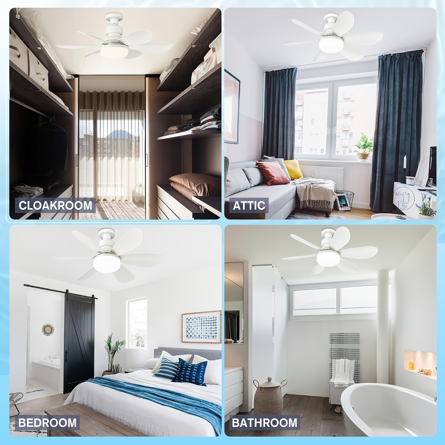 Ventilador de Techo con Luz y Control Remoto, Iluminación LED con Ventilador, 3 Velocidades de Flujo de Aire Silencioso y 3 Temperaturas de Color (3000K-4500K-6500K), Instalación Sin Herramientas + Temporizador, Ventilador de 6 Aspas E26/E27, Ideal para Dormitorio, Sala, Cocina, Garaje, Tiendas y