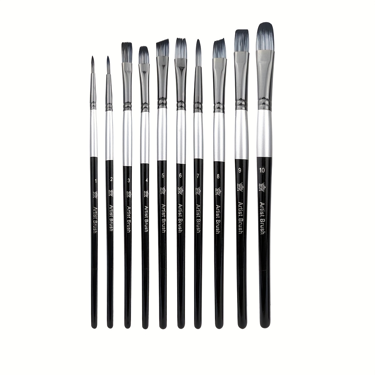 TEMU 10pcs Professional Paint Brushes, Different Pointed Flat Tip Nylon Hair Artist Acrylic Brush For Watercolor Acrylic Oil Painting