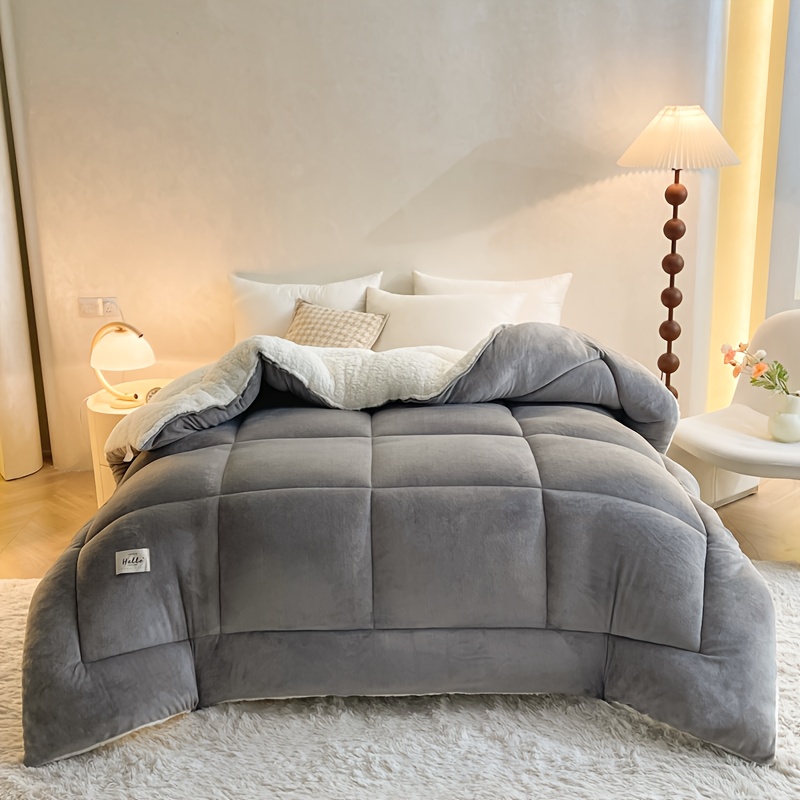 TEMU 1 Set Thick And Soft Comforter - All Season Quilted Ultra Breathable, Box Solid Color Comforter, Machine Washable Bedroom Warm Autumn And Winter Comforter