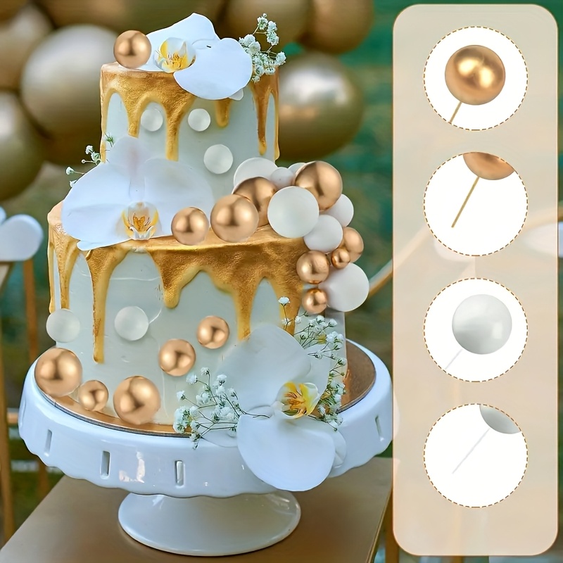 Xolear Taartdecoratie Ballen, 108 stukken, mini, DIY, voor verjaardag, bruiloft, Valentijnsdag, babyshower, blauw/wit/goud