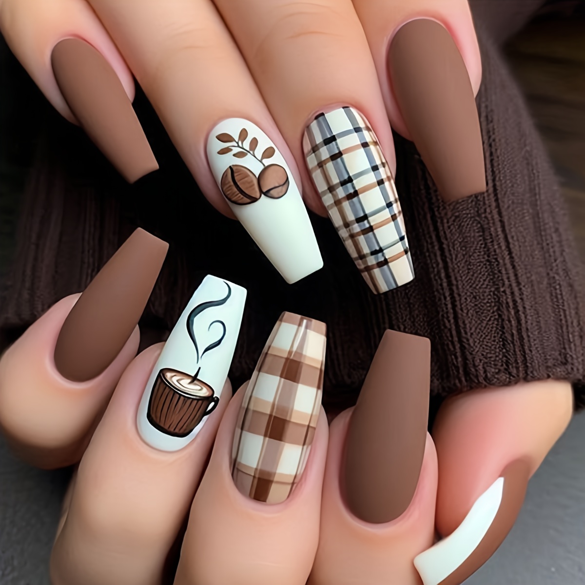 TEMU 24pcs Short Thanksgiving Holiday Nails Autumn Winter 3 Styles Burgundy Maple Leaf Fake Nails Short Exquisite Women's Country Style Pumpkin