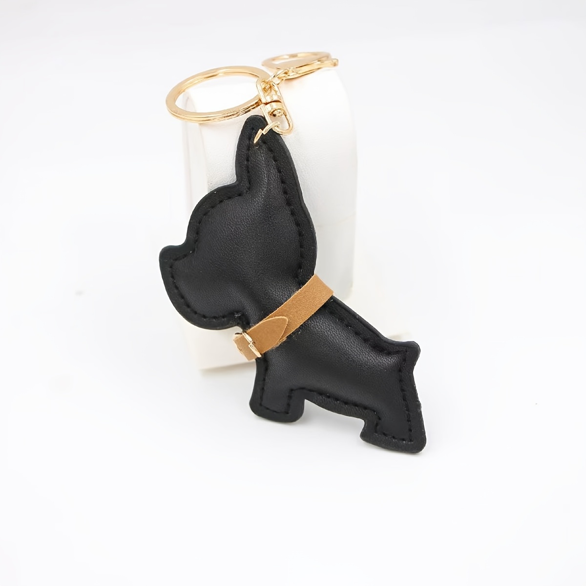 Image of 1pc Cartoon Bulldog Keychain, Faux Leather Fashion Accessory, Unisex Creative Dog-shaped Keyring With Lobster Clasp, Charm, Car Key Pendant, Pet Ornament, Ideal Birthday Gift For