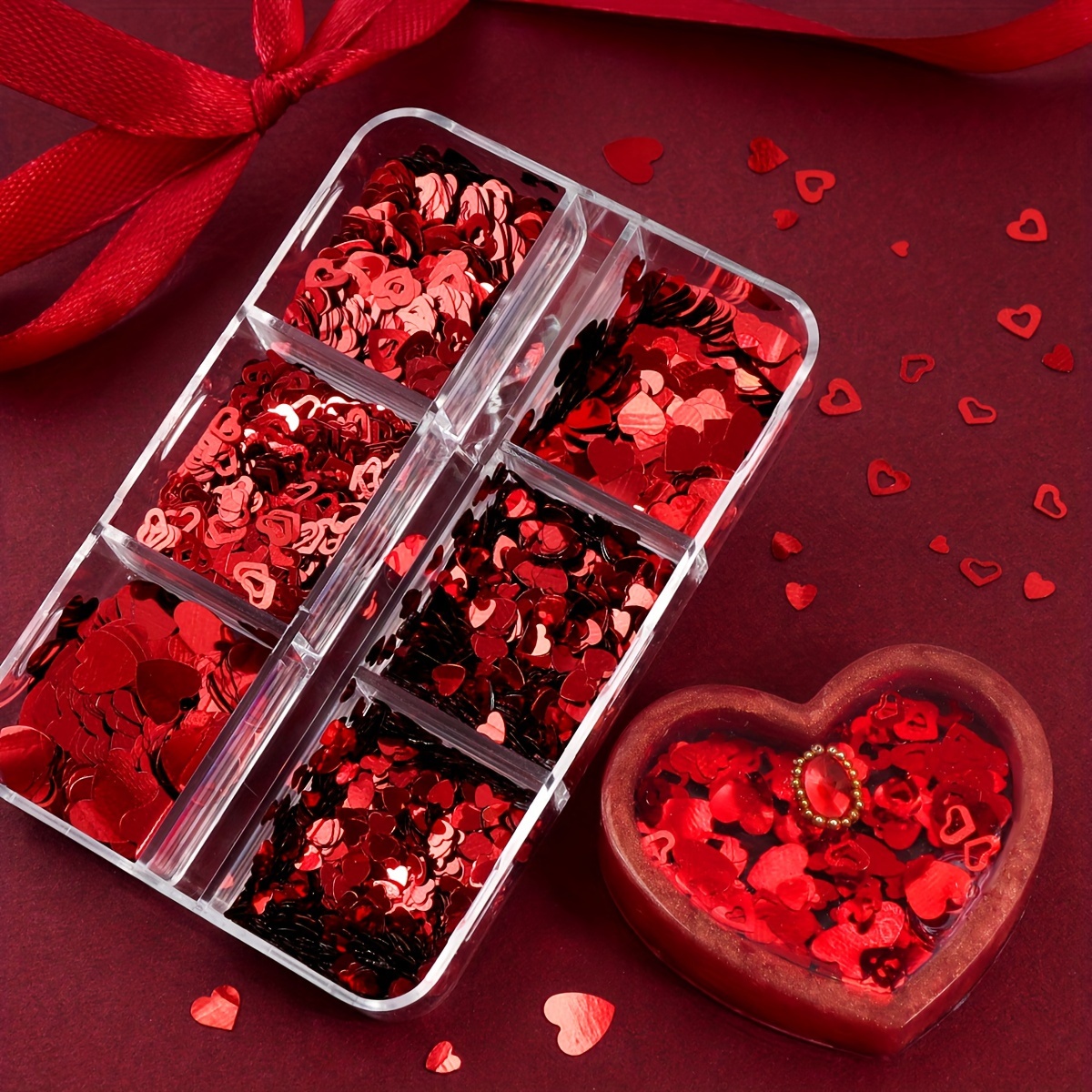 

1 Boîte de paillettes de cœur rouge, rembourrage en résine époxy en plastique, matériau de décoration pour bricolage de la Saint-Valentin pour les moules