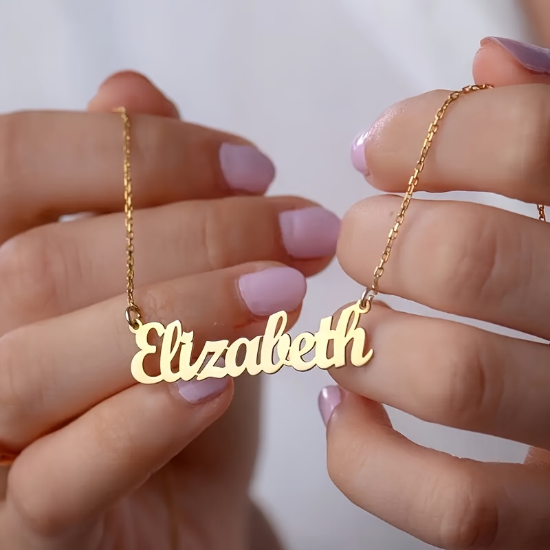 TEMU Personalized Name Necklace - Stainless Steel Customizable Pendant With Elegant Script, Handmade Nameplate Jewelry For Women, Minimalist Gift For