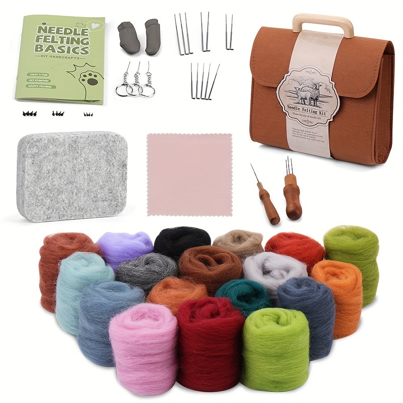 

Kit de Feutrage à l'Aiguille Pniene, Ensemble de 24 Couleurs de Fil de Laine avec Sac en Feutre, Aiguilles à Feutrer, Tampon, Instructions - Artisanat DIY pour Débutants, Couleur Aléatoire