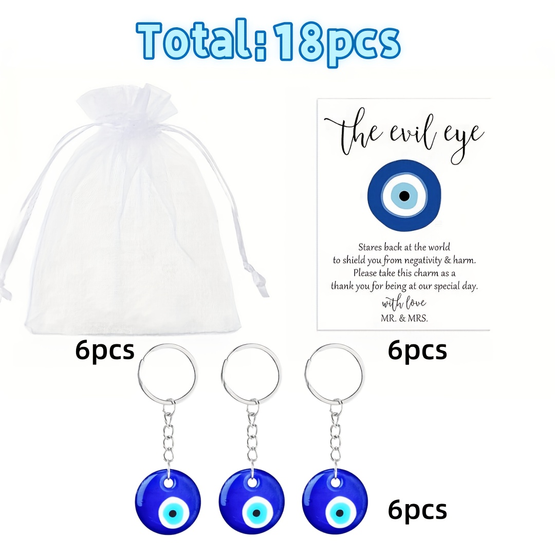 TEMU 18pcs Turkish Blue Evil Eye Keychain Set Women's Creative Key Ring With Organza Bag And Card, Suitable For Luck, Wedding Christmas Gift Includes