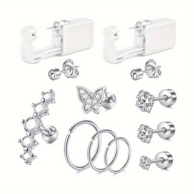 

10pcs Ear Piercing Kit Cz Earring 3mm 4mm 5mm, And