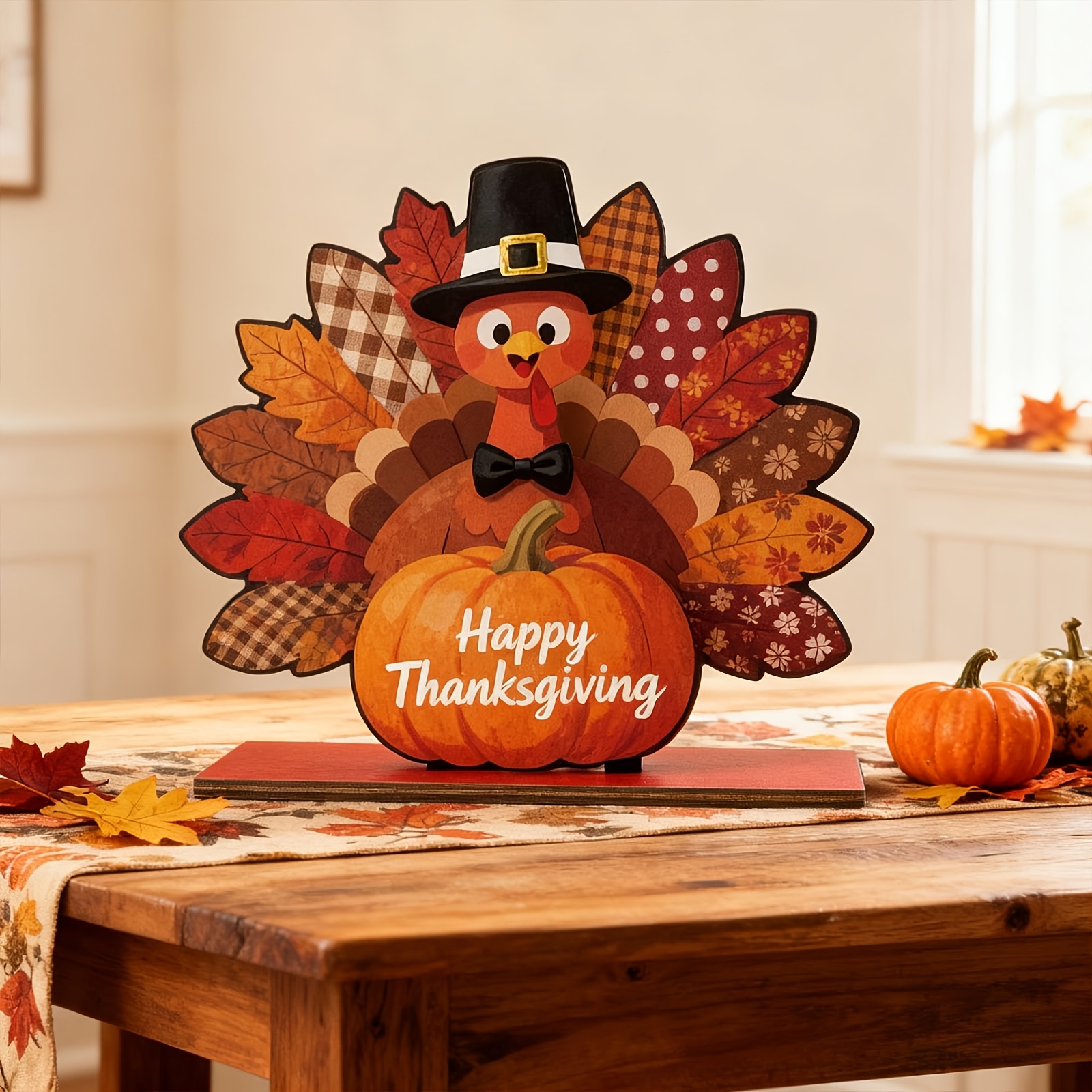 1pc wooden turkey shaped tabletop ornament cute wooden turkey desktop decoration thanksgiving decor autumn pumpkin tabletop piece suitable for happy thanksgiving holiday   room shelf farmhouse style decor