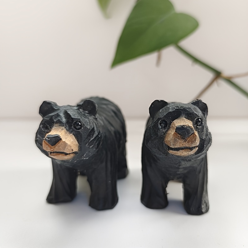 

Bear Figurine - Wood Miniature Statue For & Desktop Decor, Christmas