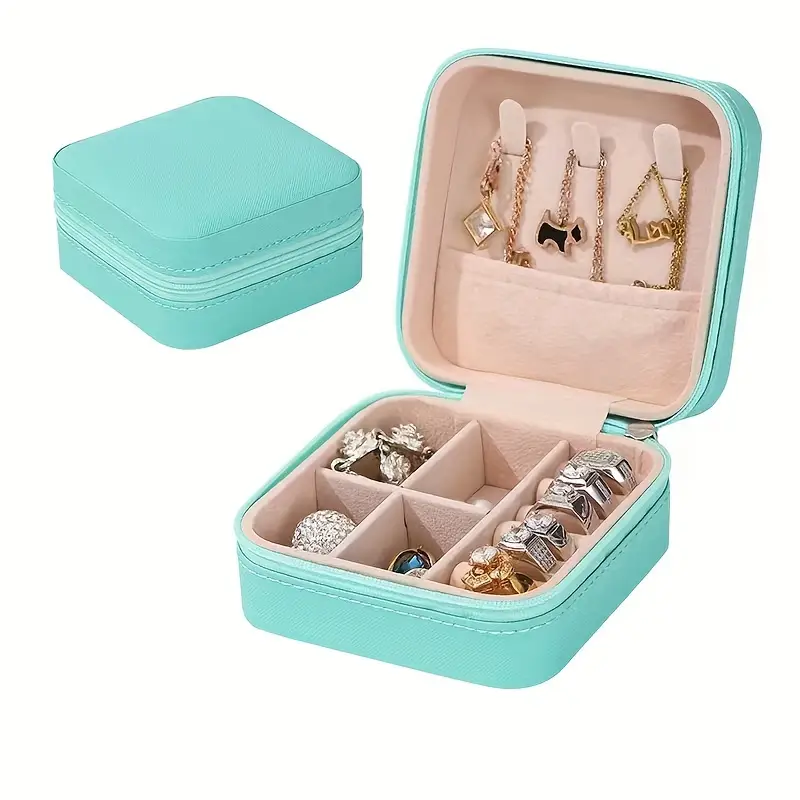 luxus ikki qavatli zargarlik buyumlarini tashkil etuvchi kichik portativ katta sig'imli sueda taqinchoq tutqichlari zip yopilishi uchun quloq taqinchoqlar soat aksessuarlari tafsilotlari 6