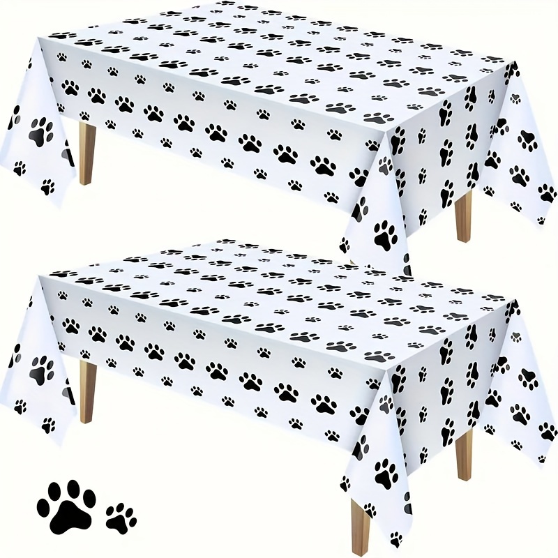 

6pcs Black & Paw Print Disposable Tablecloths, Plastic, 54"x108" - Pet-themed Birthday Parties & Celebrations, Dog Accessories