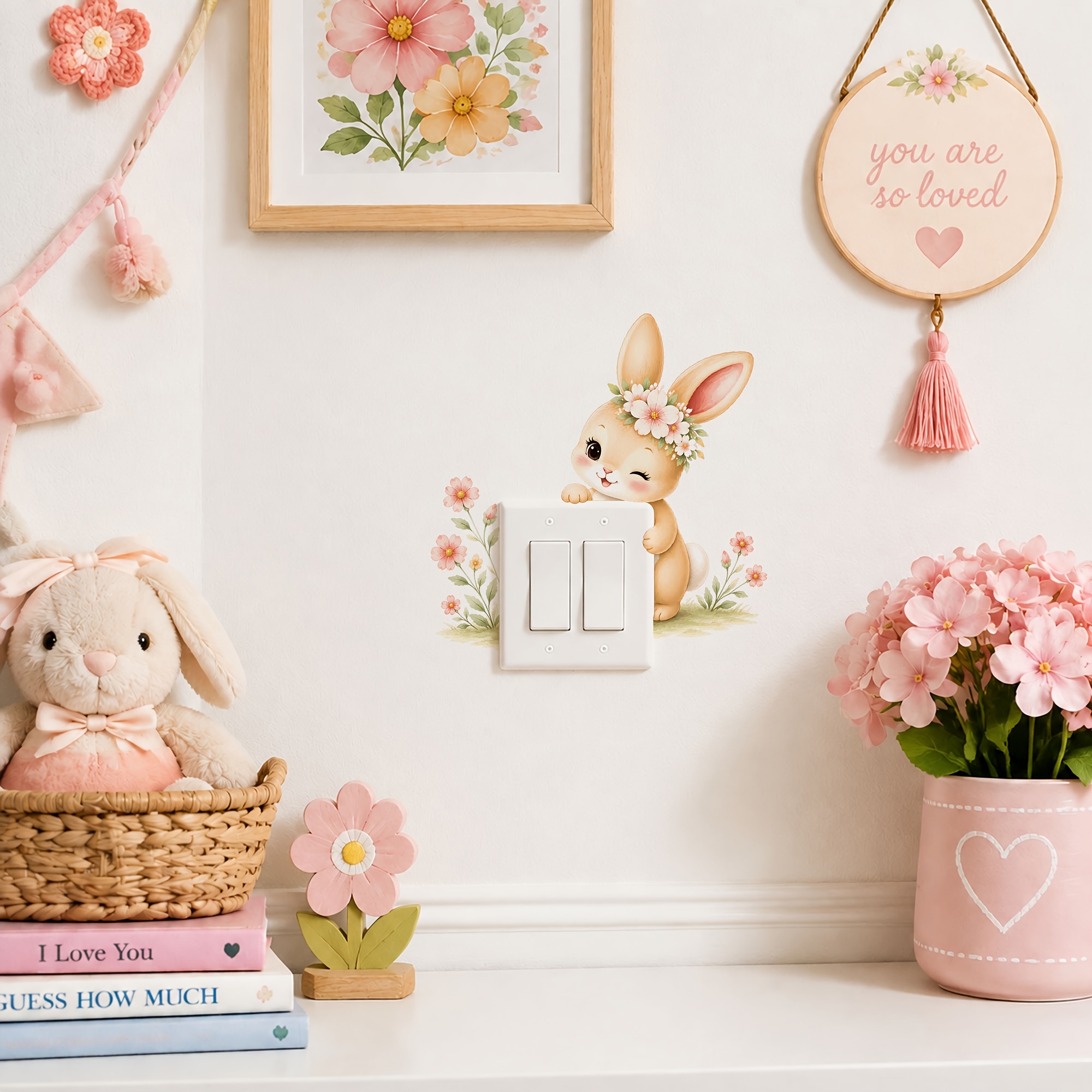 Cute Rabbit Floral Light Switch Wall Sticker Decor