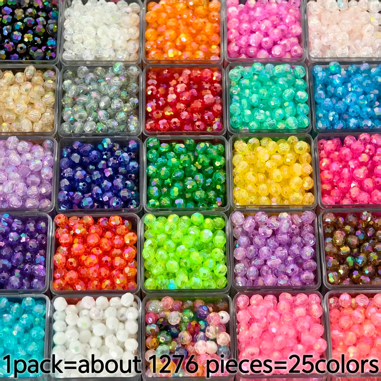 TEMU 1276 piezas de cuentas decorativas acrílicas multifacetadas transparentes AB de 6 mm en 25 colores, adornos facetados hechos a para bricolaje -