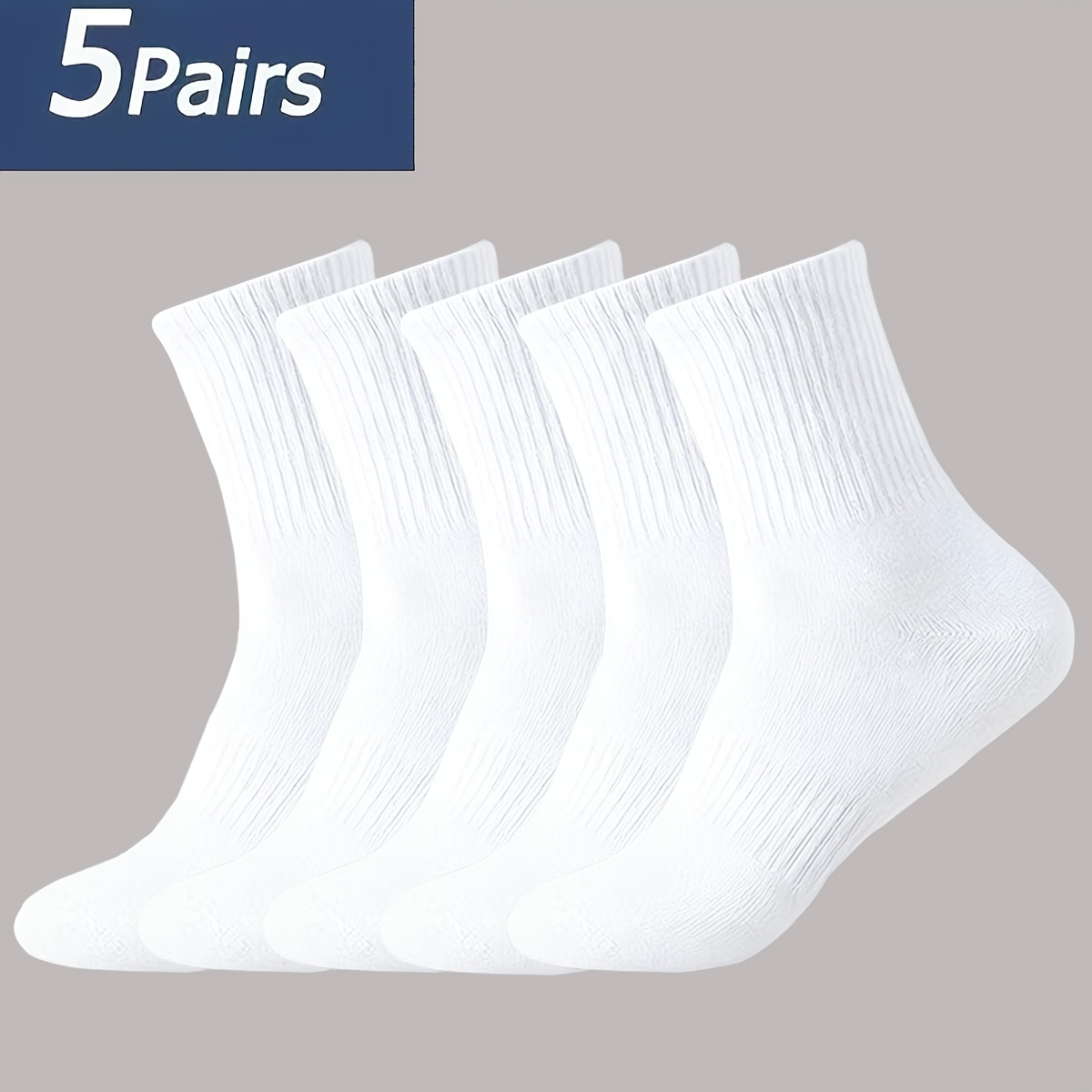 TEMU 5 Pairs Running Athletic Long Socks Solid Color Easy Style, Sweat-absorbing, Wear-resistant, Breathable Basketball Socks Tapered Waist Black And