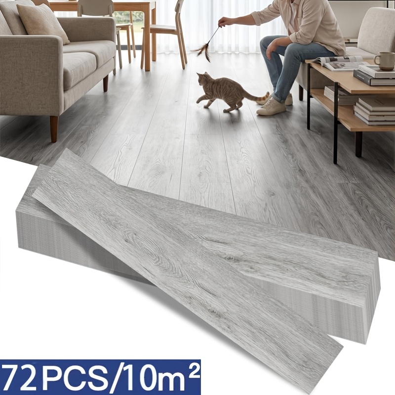 Image of 72pcs Meters Floor Tile Kit - Realistic Wood Grain Pvc Coated Panels, Strong Self-adhesive, Sturdy Construction, Ideal For Bedroom Application And Enhancing Home Decor , For Room Dining Room