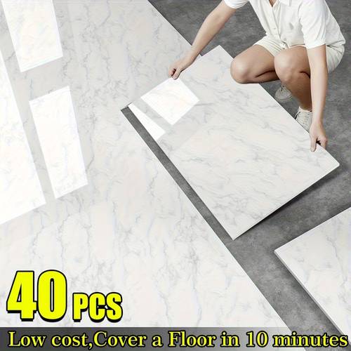20 40 pack glossy marble floor stickers wall tiles self waterproof removable vinyl panels peel and stick luxury marble design in white black grey beige easy to clean and for bathroom room bedroom renovation