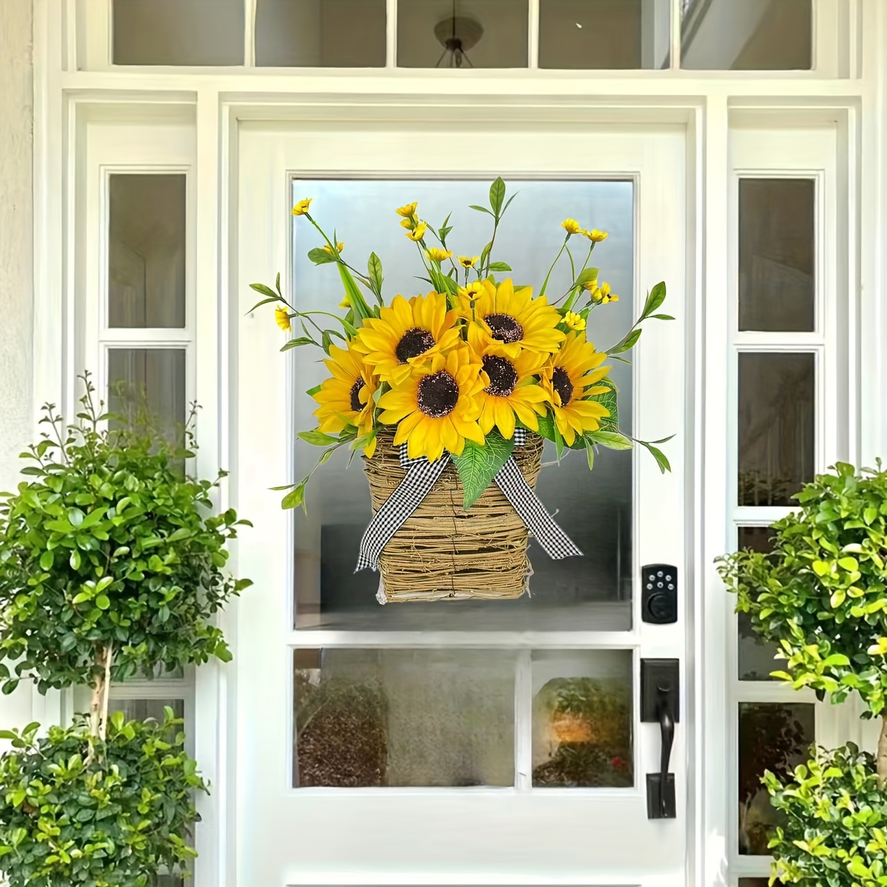 

1pc, Sunflower Flower Basket Wreath, Spring Wreath Door Front Summer Vine Basket Wreath Farmhouse Rustic Outdoor Decoration Home Decor
