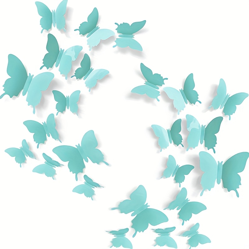24pcs Modern Pink and Lake Blue Butterfly Wall Decals