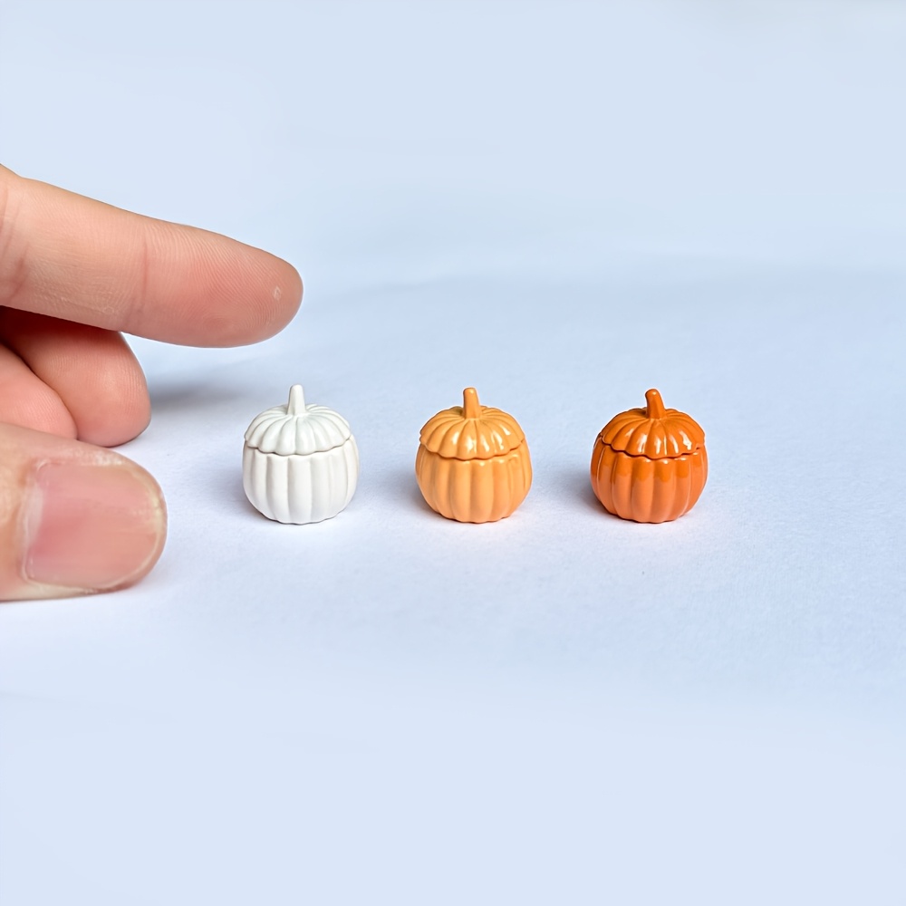 TEMU Set Of 3 Miniature 1:12 Scale Pumpkin-shaped Jars With Lids, Model Only, Not A Toy. Lids . Miniature Tableware Models, Suitable For Dollhouse