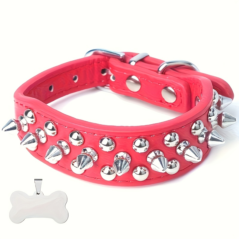 TEMU Pet Collars, Metal Studded Pet Collars, Prevent , Personalized Custom Nameplates