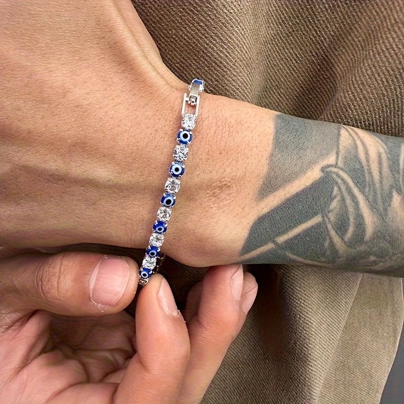 TEMU 1pc Bracelet de tennis élastique à l'œil de en artificielle facile et tendance, idéal comme cadeau ou bijou de fête