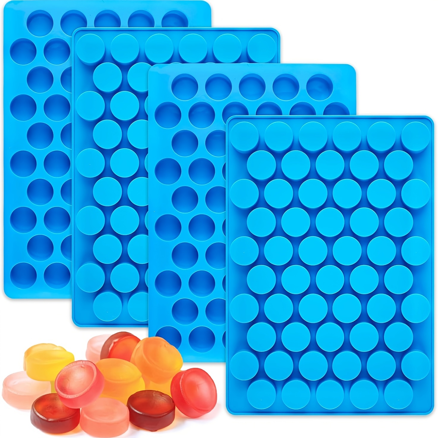 

Set Of 4 - Silicone Molds For Making Round Candies, Including , Gummies, Caramels, Chocolates, , Cubes, Featuring 220 Cavities.