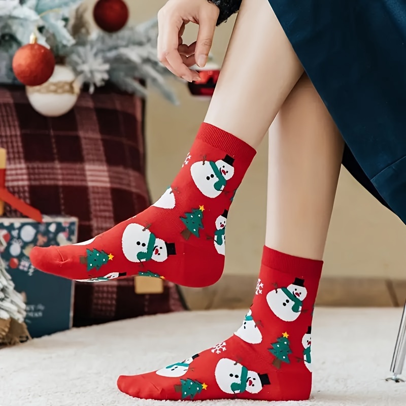 

4pcs Christmas Print Socks For Women - Comfy & Cute Mid-calf, All