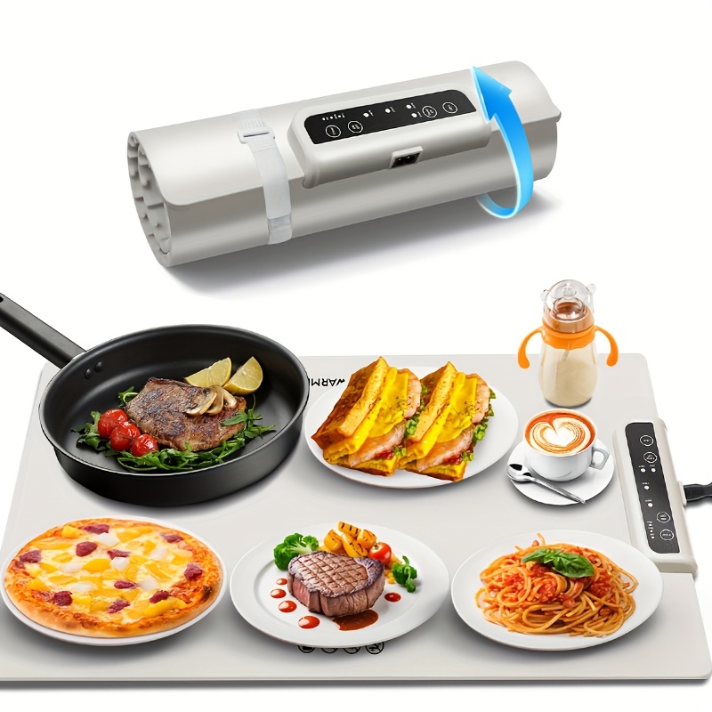 TEMU 3 Temperature Settings Food Warmer Mat- Silicone Food Warmer Tray With , Rollable Portable Electric Food Tray, Heating Pad For Food, Parties,