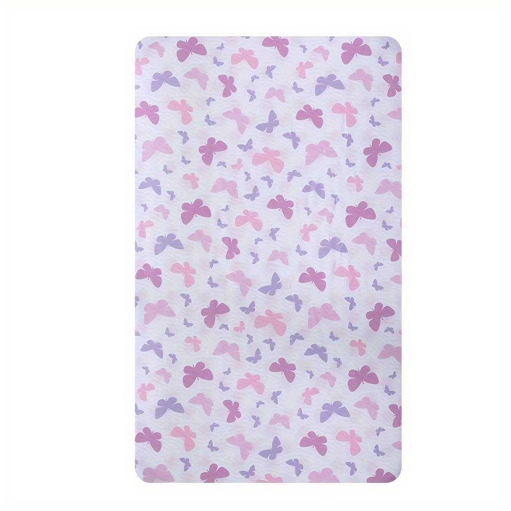 Image of Beeweed Soft Polyester Purple Butterflies Prints Crib Fitted Sheet For Boys And Girls - Hand Washable Print Mattress Cover - Non- Nursery Bedding For Infants 0, 1pc, Christmas