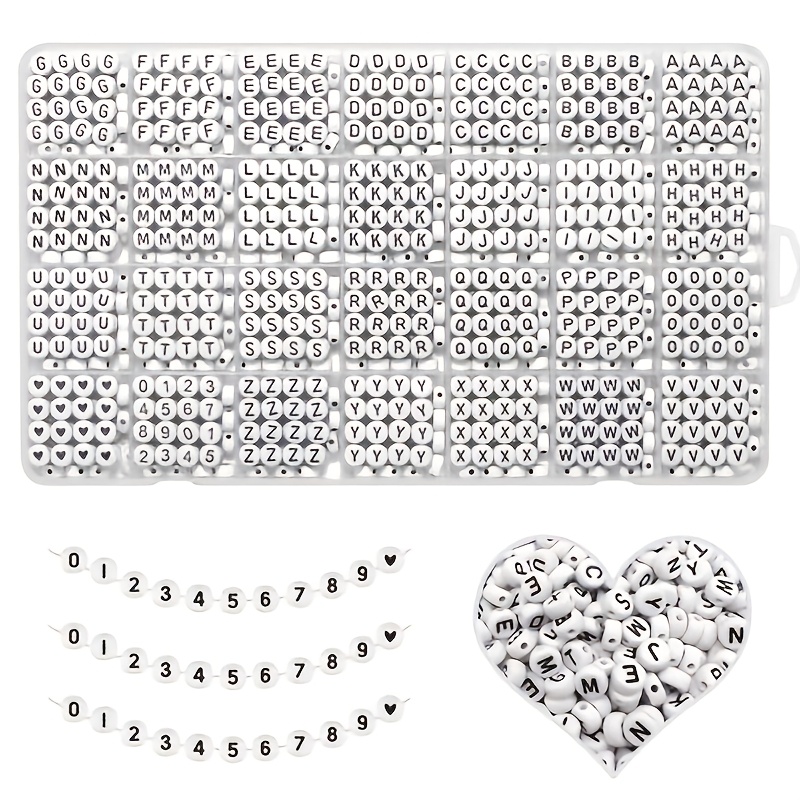 TEMU Un ensemble de plus de 1300 perles d'alphabet , comprenant des perles de lettres rondes en acrylique de 4X7Mm, des chiffres noirs et des perles