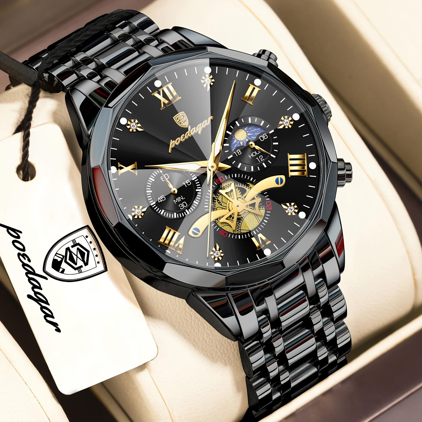 Image of Poedagar Premium Tourbillon Business Men Watch Luxury Luminous Quartz Men Wristwatch Chronograph Waterproof 24-hour Men Clock