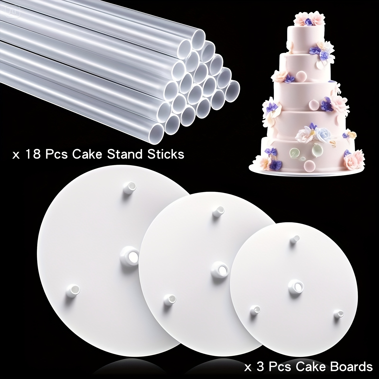 21pcs/set (size: 12/16/20cm) Cake Dowel Rods Set, Cake Support Rods Set, Includes 3pcs Boards And 18pcs Stand Sticks - For Tiered Cake Construction And Stacking Supporting