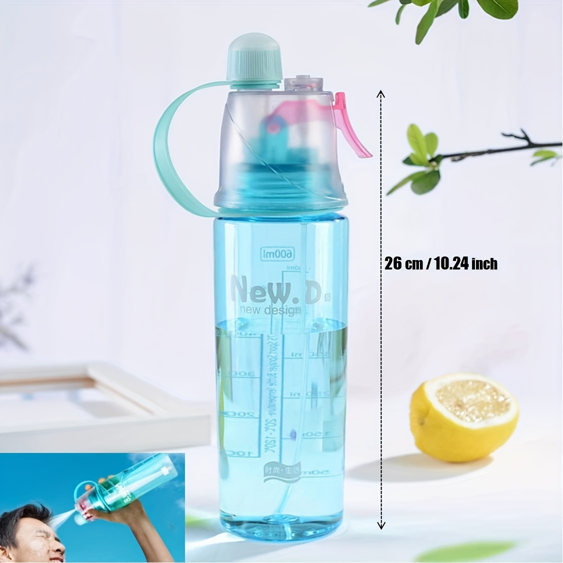 TEMU Premium Multi-functional Sports Water Bottles With Spray Mist Feature, Portable Sports Fitness Equipment Water Bottle, Camping Outdoors Hiking
