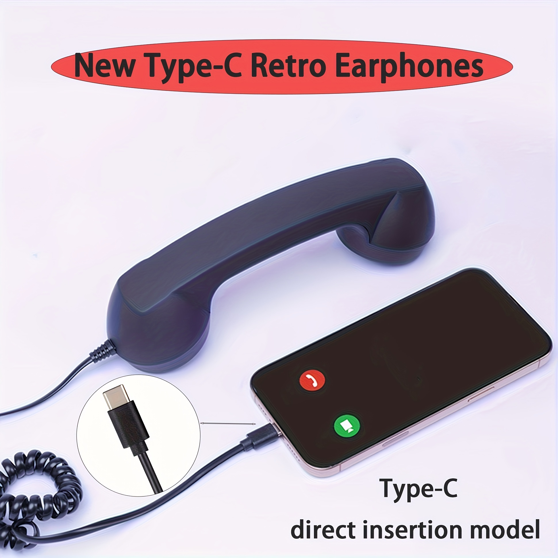 Retro Type-C Wired Headphones • Classic Desk Phone Design • Plug-and-Play • Compatible with Android & iPhone • Anti-Tangle Cable + Volume Control • Perfect for Halloween & Christmas Gifts