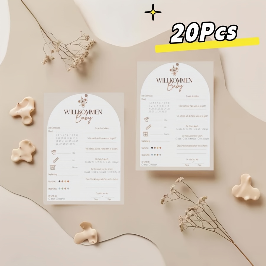 20 German Neutral Gender Prediction Cards With A Koala Theme For A Shower Game For New Parents' Birthday Predictions And Suggested Items
