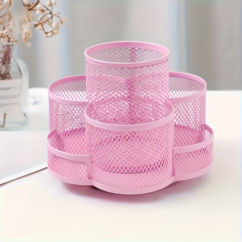 TEMU 7-compartment Rotating Desktop Organizer - 360° Spinning Metal Pen Holder With Divided Storage, Durable Office/home/school Desk Organizer, Sleek