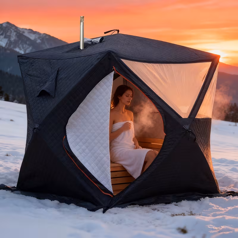 winter outdoor ice fishing sauna tent cold proof construction thickened winter fishing insulation polyester frame tent with zipper closure Product details 2